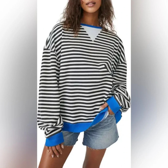 Free People Classic Striped Oversized Crewneck Top - Picture 2 of 10